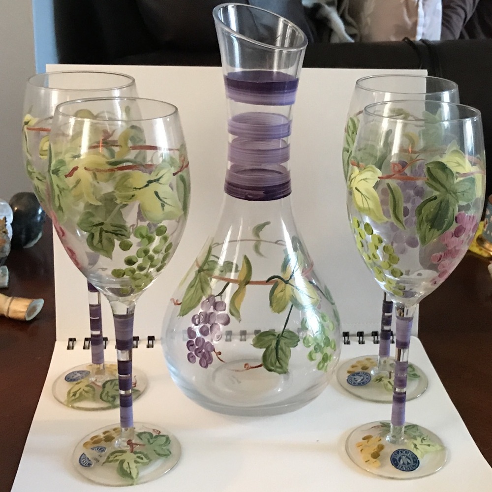 Midcentury Set of GrapeVine Goblets & decanter